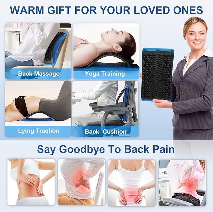 Back Stretcher for Lower Pain Relief, 4 Level Adjustable Arch Lumbar Cracker Board, Massager for Scoliosis, Spine Decompression Support - Blue