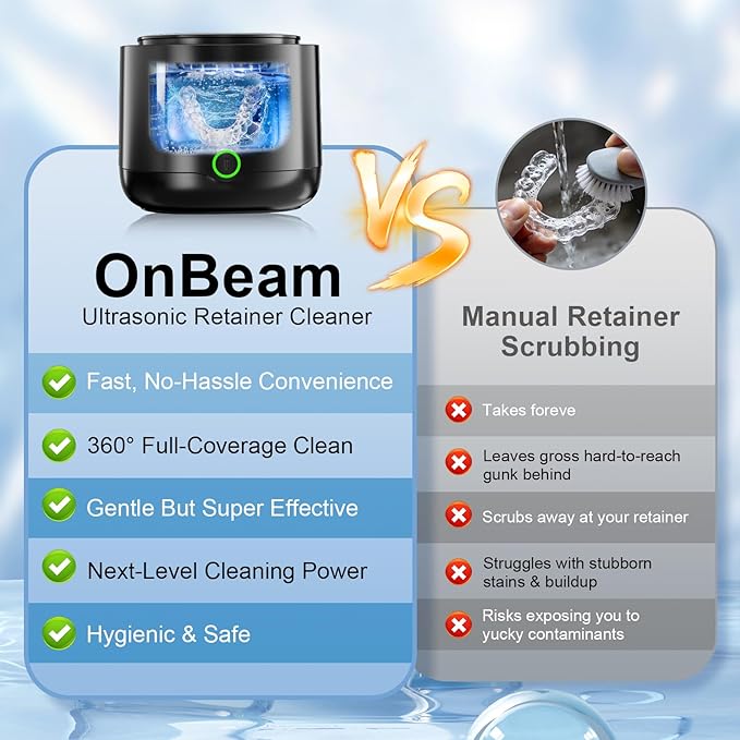 Ultrasonic Retainer Cleaner, 45kHz Retainer Cleaner Machine 4000mAh for Denture, Night Guard, Mouth Guard, Aligner, Brace 24W Dental Cleaning Pod with 4 UV Lights, 200ml Multiple Cleaning Modes