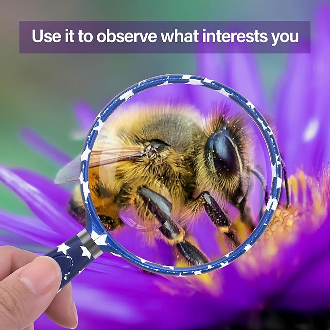 Feosky Handheld Reading Magnifier, 10X 30X Magnifier, 75mm Shatterproof Lens, Non-Slip Handle for Adults Close Work, Seniors Reading and Nature Exploration, Hobby Observation(Star)