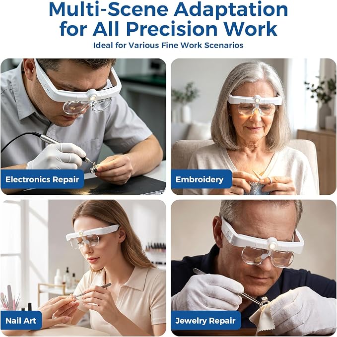 Magnifying Glass with Light, 1.5X-5.0X Magnifying Glasses, Headset | 2-in-1 1.5X-5.0X magnification with LED lights, hands-free design for jewelry making, crafts, sewing, and detailed work