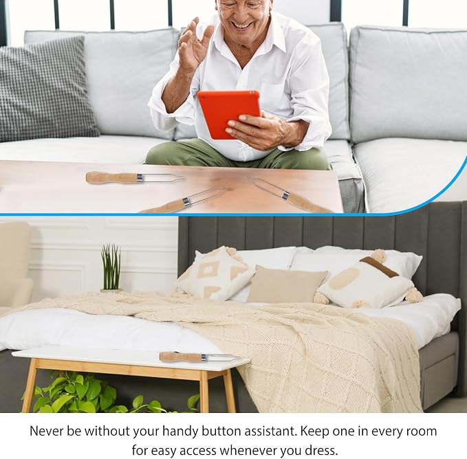 2pcs Button Hook Assist Device with Easy-Grip Wooden Handle for Shirts, Coats, Dresses - Ideal Button Aids for Arthritis & Limited Dexterity Fine Tip