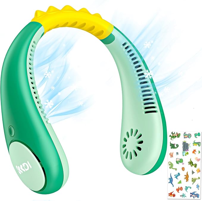 Dinosaur Kids Neck Fan, Safe Bladeless Neck Fans for Kid, 2600mAh Portable Rechargeable Cooling Fan for 4-14Y Boys, 4 Speeds & Lightweight & Hands-free, Kids Camp, Travel, Summer Essentials