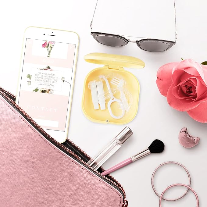 Retainer Case with Mirror and Vent Holes, Cute Retainer Holder Case Compatible with Invisalign, Aligner and Night Guard Case, Slim Retainer Case with Retainer Removal Tool, Chewies & Brush (Yellow)