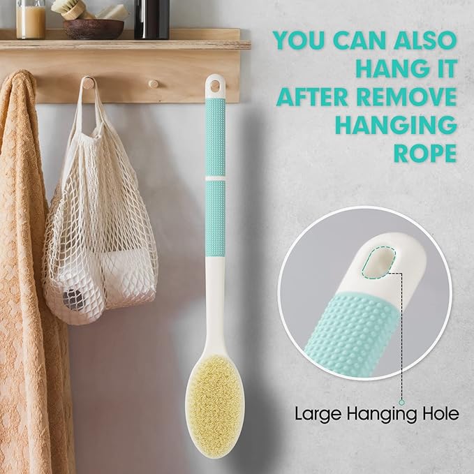 Back Scrubber Anti Slip for Shower,Back Brush Long Handle with Soft and Stiff Bristles,Body Scrubber for Bath or Dry Brush(Green)