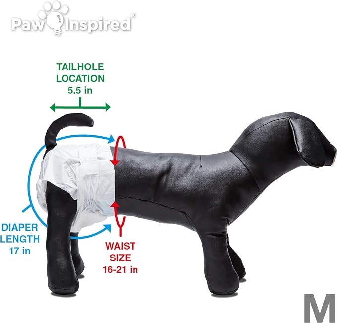 Paw Inspired Disposable Dog Diapers | Female Dog Diapers Ultra Protection | Diapers for Dogs in Heat, Excitable Urination, or Incontinence (144 Count, Medium) | Ultra Protection, Adjustable Fasteners, Comfortable Fit, Leakproof Core, For Dogs in Heat, ...