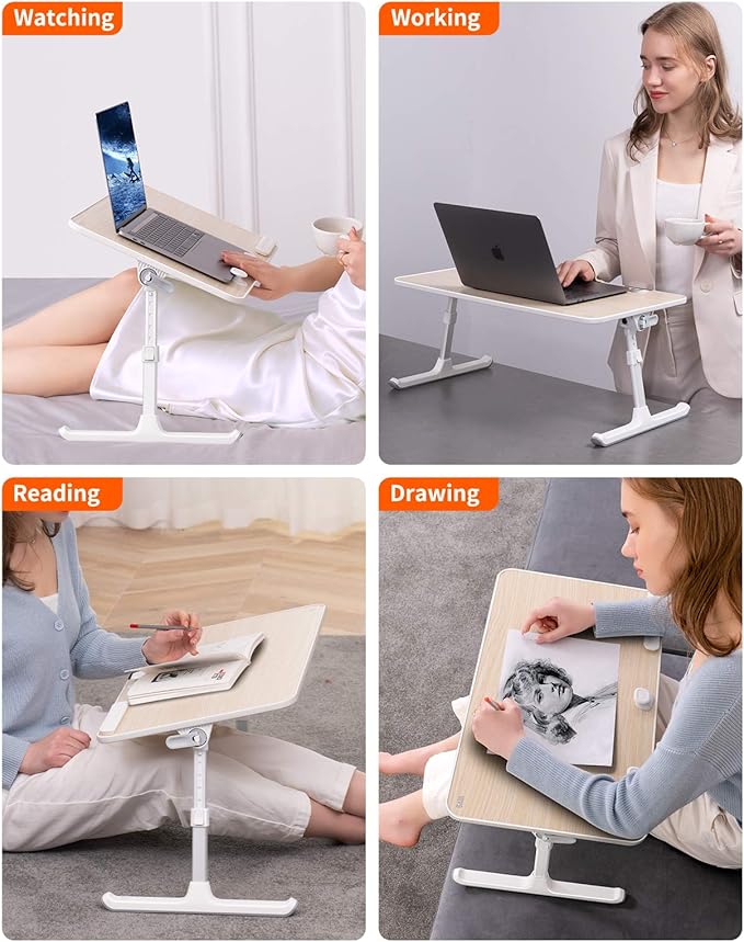 Laptop Desk for Bed, SAIJI Lap Desks Bed Trays for Eating Writing | for Eating Writing, Adjustable Computer Laptop Stand, Foldable Lap Table in Sofa and Couch(20.5x11.8 Teak