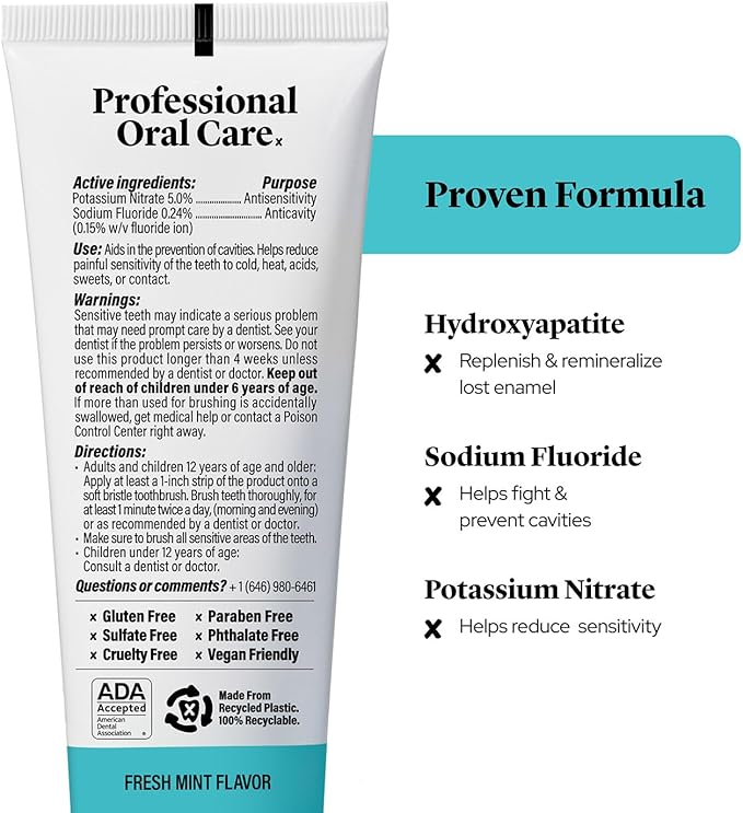 Made by Dentists Professional Enamel Rebuilding Toothpaste - 2 Pack - Remineralizing Nano Hydroxyapatite Toothpaste with Sodium Fluoride, ADA Approved, Vegan, 2 x 4.2oz