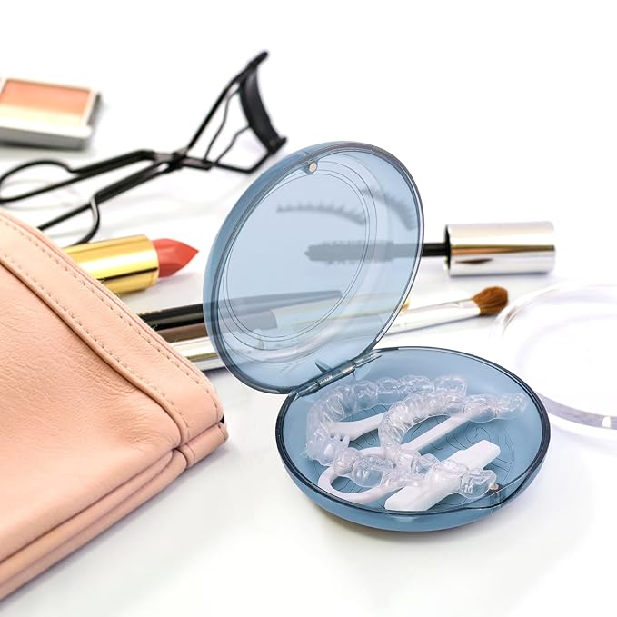 Retainer Case, Cute Retainer Case with Magnetic Closure Hinged Lid for Invisalign, Braces, Night Guard and Mouth Guard Case Holder Container, with Aligner Remover Tool, Chewies & Brush (Blue)