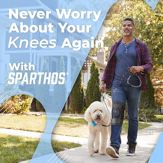 Sparthos Knee Brace - Heavy-Duty Hinged Support for ACL, MCL, Meniscus Tear, Arthritis, Tendonitis Pain - Open Patella - 4-Strap Adjustable, For Men and Women, Check Size Chart (XXL, 18½ - 22″ Thigh)