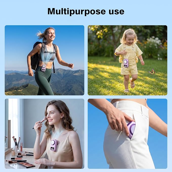 Morelax Portable Neck Fan with Ice Cooling,Rechargeable Handheld Desk Use | Fan Clip on for Shirt & Waist,Travel Hand Held Fans for Outdoor, Holiday, Gifts for Women