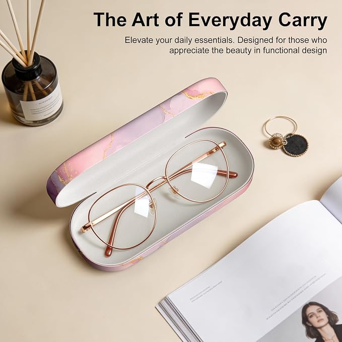 Hard Shell Leather Sunglasses Case,Classic Fashionable Cute Large Glasses Case for Women Men,Sunglass Eyeglasses