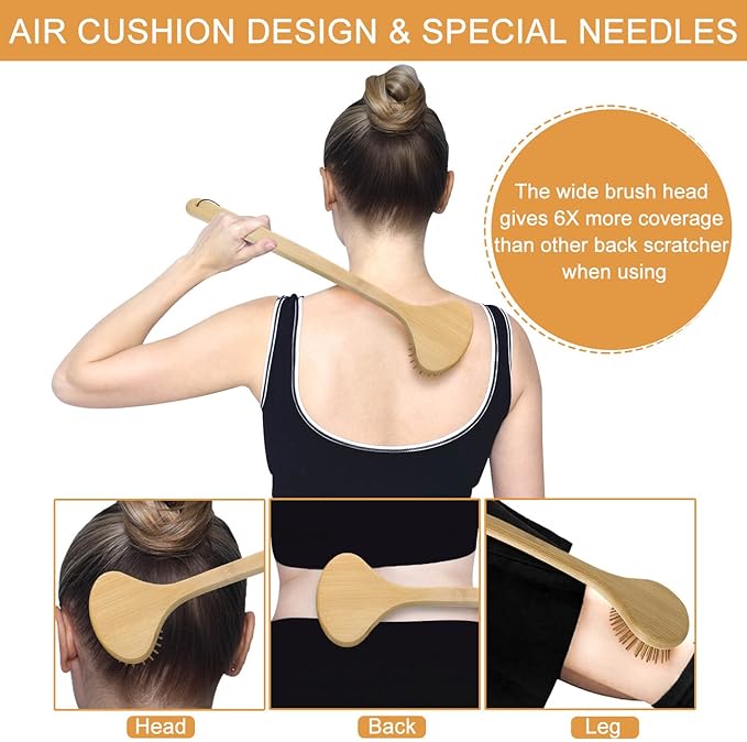 Bamboo Oversize Curved Back Scratcher - Large 104 Wooden Points Provide Instant Itch Relief, Curved Handle & Air Cushion, Extendable Back Massage for Men Women Adults