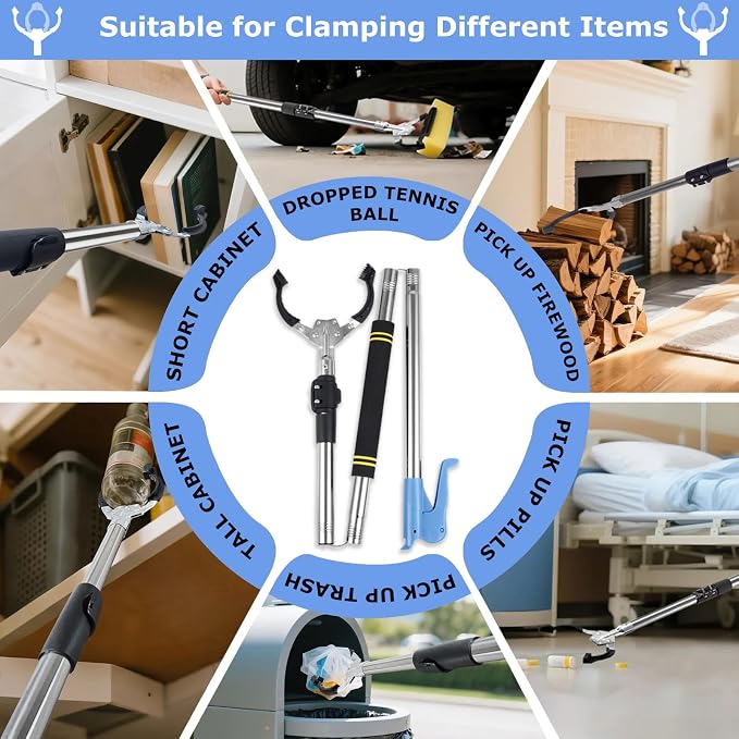Grabber Reacher Tool Heavy Duty,52.5in Reacher Grabber Pickup Tool Extra Long No Need Bend Trash Picker Upper Grabber Stainless Steels Tube with Sponge Handle for Seaside Garden and Yard