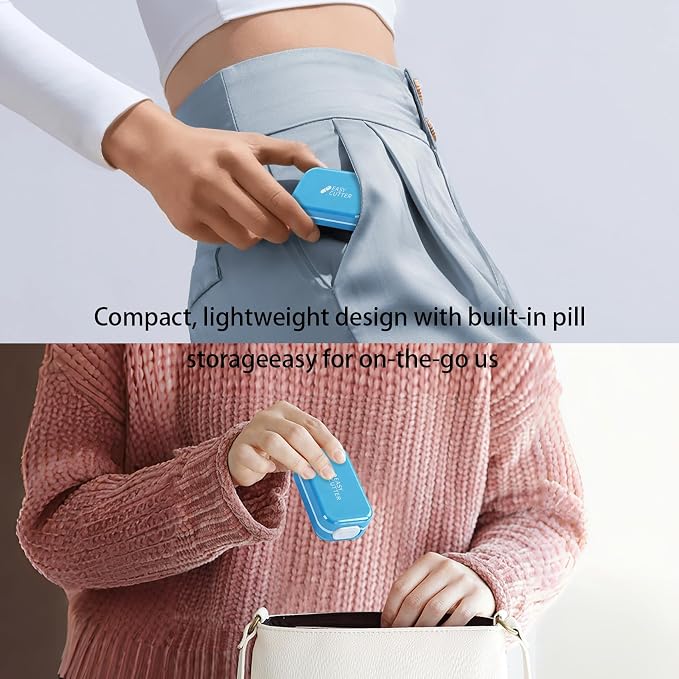Pill Cutter Splitter for Small or Large Pills with Safety Lock - Accurate and Easy Travel-Friendly Design for Daily Use (Blue)