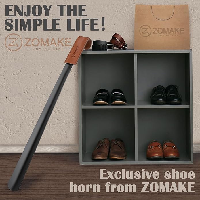 ZOMAKE Long Shoe Horn for Seniors Men,Metal Shoehorn Long handle for Boots, 22.8'' Shoe Spoon Helper