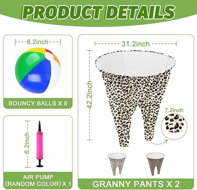 Granny Pants Game, Granny Pants Outdoor Game with 4PCS Granny Pants 16 Bouncy Balls & 1 Air Pump(Random Color), Granny Pants Yard Game for Adults and Family Entertainment Group Activities