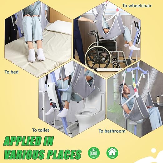 Universal Full Body Patient Lift Sling with Commode Opening for Elderly & Disabled, Safe Working Load 500 lbs, Medium Grey