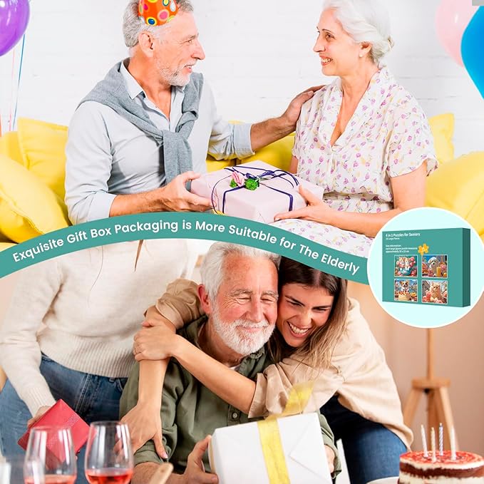 4 Pack 16 Large Piece Puzzle for Seniors, Alzheimer's Cognitive Jigsaw Puzzles for Elderly, for Dementia Easy Fun Puzzles Memory Game with 4 Storage Bags