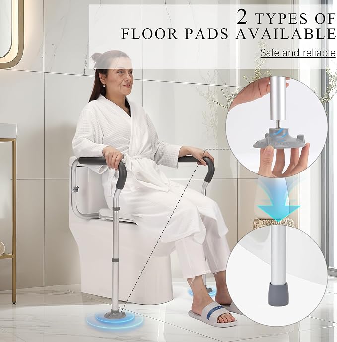 Toilet Safety Rail for Seniors, Toilet Grab Bars for Seniors and Disabled, Toilet Handles for Elderly with Adjustable Width and Height, 350 lb Weight Capacity | Fits standard and elongated toilets; non-slip foam grips and tool-free setup using existing...