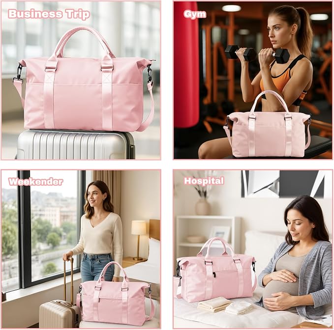 Weekender Duffel Bags for Women, Travel Totes Bag for Airplane Essentials, Overnight Bags for Women with Trolley Sleeve, Large Carry On Hospital Bag for Labor and Delivery, Sport, Gym