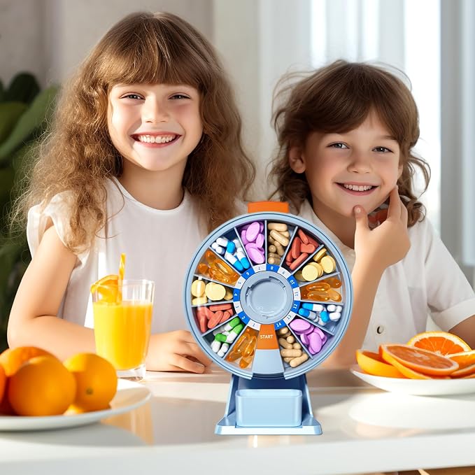 Zoksi Large Pill Organizer, Daily Pill Box for 7 or 14 Days, Wall-Mountable Pill Dispenser Hold for Medicine, Vitamin or Supplements, Weekly Pill Case with Easy Press Button (Blue)