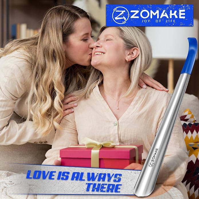 ZOMAKE Shoe Horn Long Handle for Seniors Men Women,Metal Long Shoehorn Boot Horn,16.5" Stainless Steel Shoe Spoon Helper