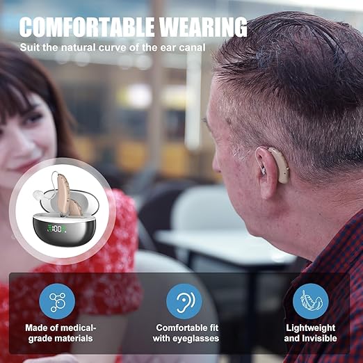 Rechargeable Hearing Aids for Seniors' Hearing Loss (Not Amplifier) - Latest 16-Channel Digital OTC Hearing Aid with Intelligent Noise Cancellation, 5-Day Long-Lasting Battery, Medical-Grade Materials, Comfortable & Anti-Slip for Secure Wearing, Beige
