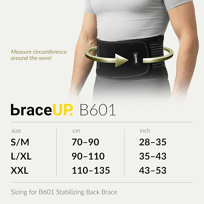 BraceUP Back Brace for Men and Women Lower Back - Breathable Waist Lumbar Support Belt for Sciatica, Herniated Disc, Scoliosis Back Pain Relief, with Dual Adjustable Straps (L/XL 35-43 In)