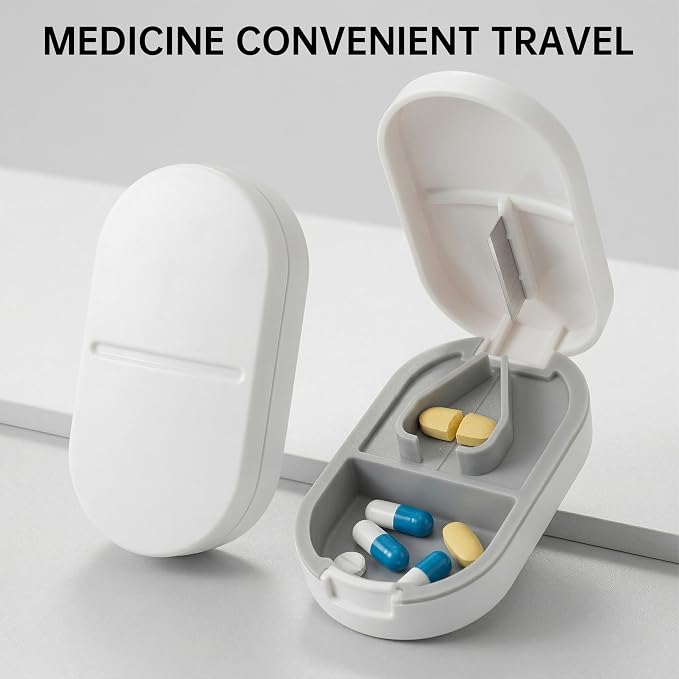 Pill Cutter Splitter for Small or Large Pills, Portable Pill Splitter with Hidden Professional Organizer and Brush, Tablet Cutter Medicine Slicer, Coupe Pilule for Tablets and Vitamins