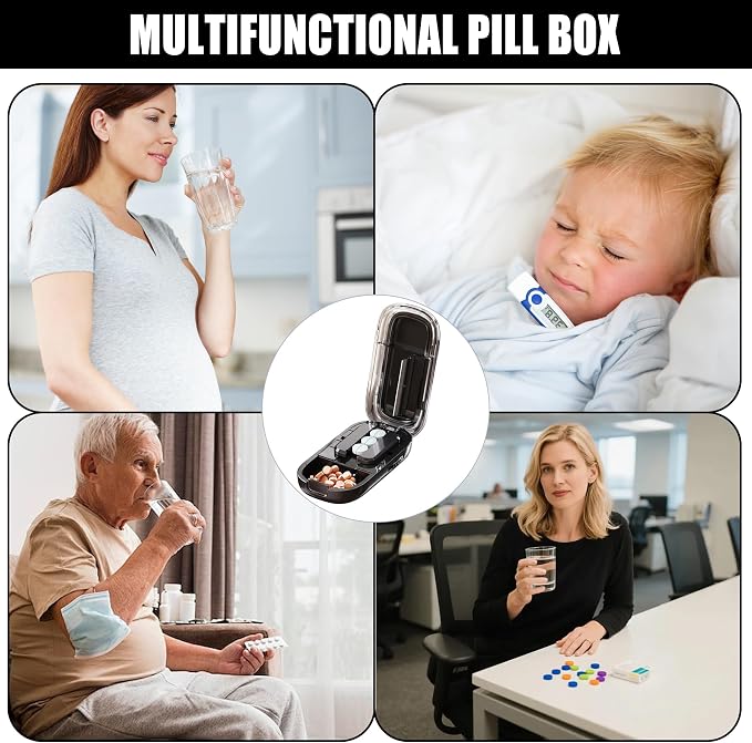 Pill Cutter Splitter for Small and Tiny Pills - Adjustable Pill Splitter with Centering Device for Cutting Multiple Pills, Accurate Alignment and Easy to Use (White+Black)