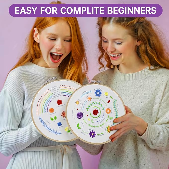 CYANFOUR 5 Stage Starter Embroidery Kit for Beginners Adults and Teens, Easy to Learn 33 Different Stitches from Video & Instruction, Needlepoint Kits for Adults