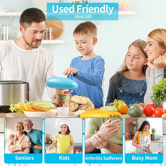 Auto Electric Can Opener for Seniors - Upgraded One Touch Automatic Rechargeable Electric Can Openers Smooth Edge Cutting,USB Type-C Charging,Built-in Lid Lifter (Blue)