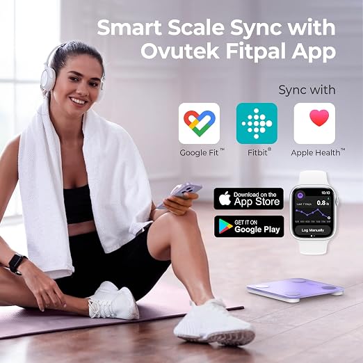 Ovutek Smart Scale for Body Weight, Digital Bathroom Scale BMI Weighing Body Fat Scale, Accurate Body Composition Scale Monitor for People's Health with Smartphone App, Compact Size, 400lb (Purple)