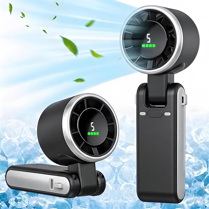 Portable Handheld Turbo Fan, 5 Gear Wind, Battery Operated, Up to 13 Working Hours Rechargeable Fan, 3 IN 1 Hand Fans with Air Turbo Tech Cooling Fan for for Travel, Beach, Outdoor - Black
