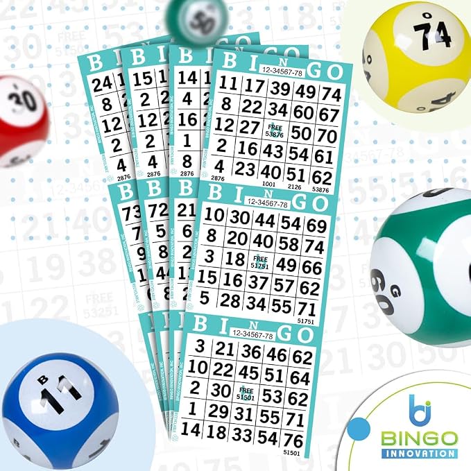 Bingo Paper Sheets – 3 Faces, 12" x 4" – Pack of 500 Disposable Bingo Cards – Recyclable Dauber Paper for Seniors, Adults & Community Events (Aqua)