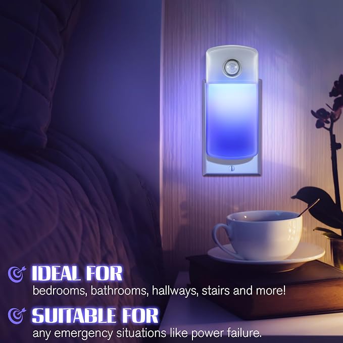 Enhon Emergency Power Failure Night Lights, 5-in-1 Multi Color LED Light, Rechargeable Flashlight with Foldable Plug, Automatic On Off Motion Sensor for Bedrooms, Hallways, Black Outs(9 Pack)