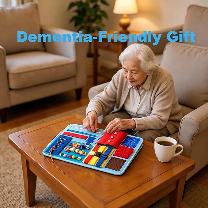 Fidget Blanket for Adults with Dementia Alzheimer's, 8-in-1 Sensory Motor Aids, Busy Blanket for Autism Anxiety, Calming Therapeutic Tool, Fine Motor Activity Mat, Washable Portable
