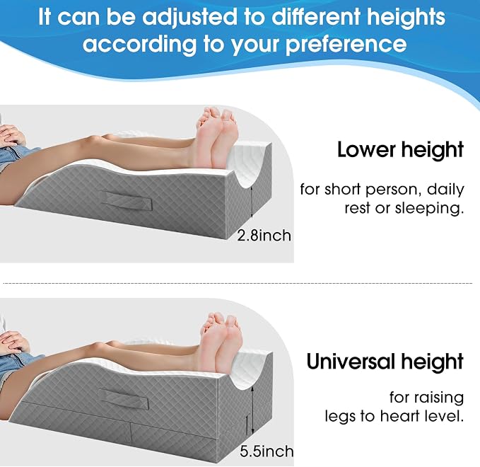 TranquilRelax Elevation Pillows for Leg After Surgery, Memory Foam Adjustable Wedge Pillow for Injury or Rest, Ankle Pillow for Sleeping Blood Circulation, Grey/Double Leg