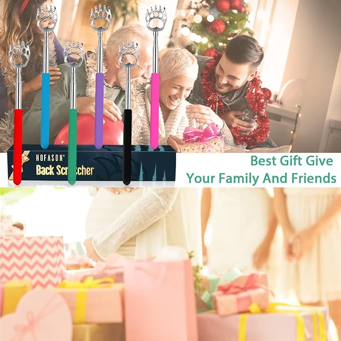 6 Pack Back Scratcher Fathers Day Dad Gifts, White Elephant Gifts for Adults, Stocking Stuffers for Men Women Teens, Prizes for Adults, Extendable Bulk Back Massager for Thanksgiving Birthday (Black)