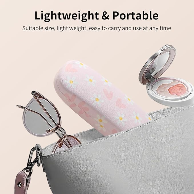 Glasses Case Hard Shell, Leather Protective Case for Sunglasses with Cleaning Cloth, Cute Eyeglass Cases for Women