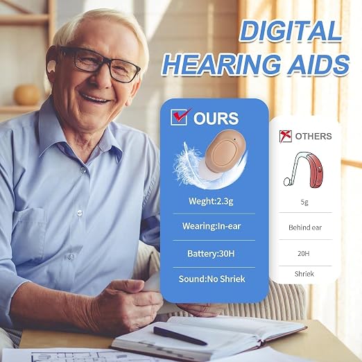 CIS Hearing Aids, Miniature Hearing Amplifiers for Adults with Noise Cancelling, Rechargeable Hearing Aids for Seniors with Crystal Clear Sound, and LED Power Display