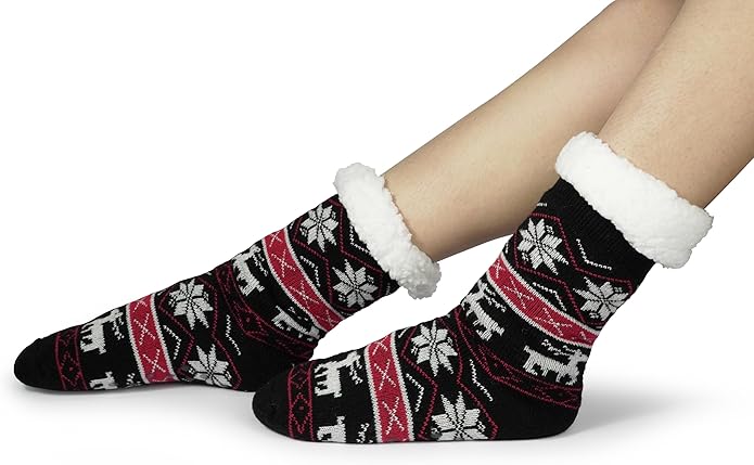 BenSorts Women Winter Thick Slipper Socks with Grippers Non Slip Warm Fuzzy Socks Christmas Gifts