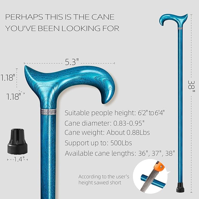 Walking Cane, Available in Multiple Inches Wooden Cane Support up to 500 Lbs, Suitable for Fancy Wooden Walking Cane for Men and Women with Extreme Demands