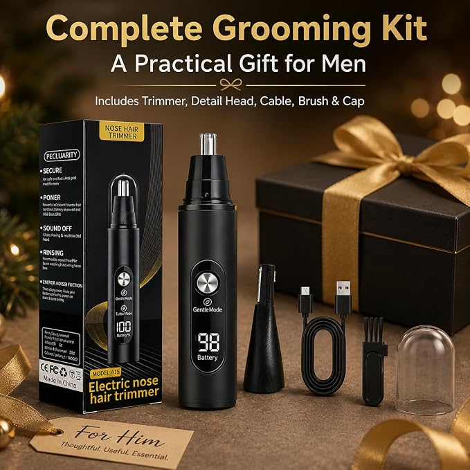 2026 Nose Hair Trimmer for Men and Women Led Display Ipx7, USB Rechargeable Ear Hair Trimmer with Dual-Edge Blades, Two-Speed Adjustment,Double Head Painless Ear & Facial Hair Trimmer(Black