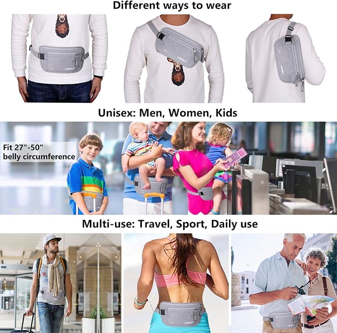 Money Belt for Travel, Slim RFID Blocking Women and Men Hidden Travel Pouch Under Clothes, Passport Holder Protect Cash, Documents, Credit Card, Bonus 2 RFID Sleeves