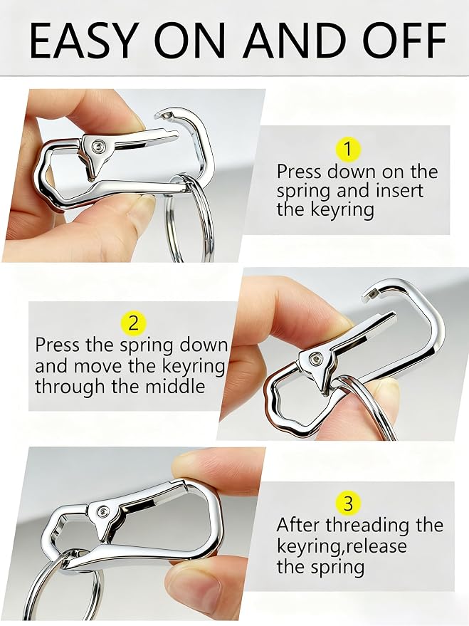 Metal Key Chain Carabiner Clip with Key Ring and D Ring | Heavy duty build, full accessory packs, quick release, multi purpose hook, belt loop holder, separate home and car fob sets