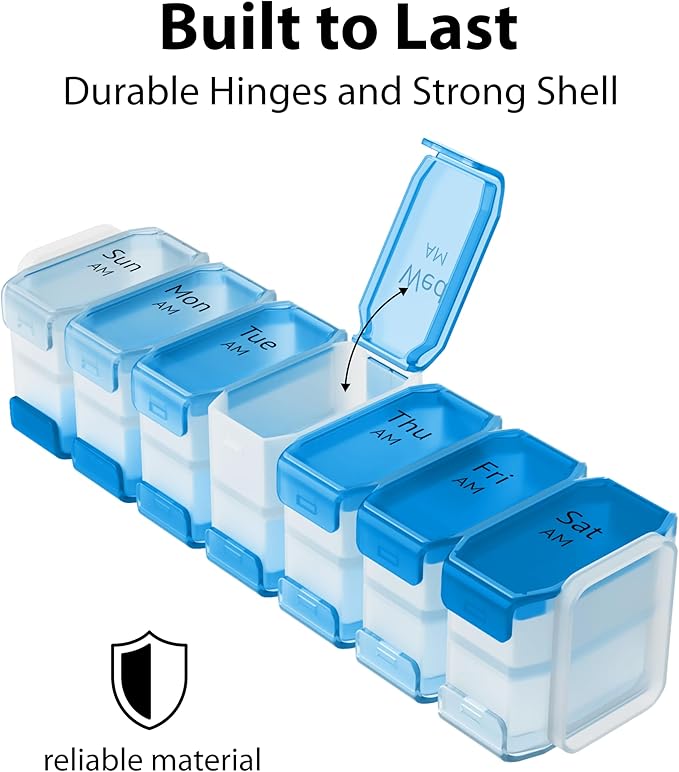 Extra Large Pill Organizer 2 Times a Day – XL Pill Box 7 Day with Big AM/PM Compartments – Fits Large Vitamins, Supplements & Gummies, for 7 or 14-Day Use, Color-Coded, Senior-Friendly, No Spills