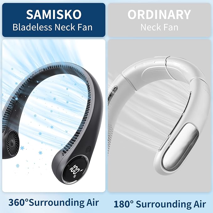 Personal Cooling Portable Neck Fans - USB Rechargeable,360 Free Rotation & Lower Noise Bladeless Battery Operated Design with 3 Speeds Duration 48 hrs, Small Neck Air Conditioner(Black)