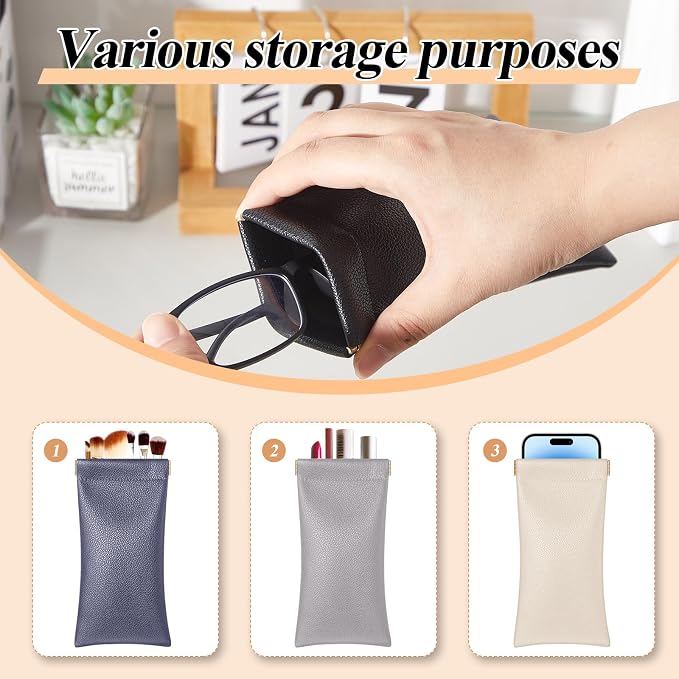 Xuhal 8 Pcs Leather Glasses Case Sunglasses Pouch Eyeglass Case Soft Squeeze Top Portable Travel Glasses Sleeve for Women Men