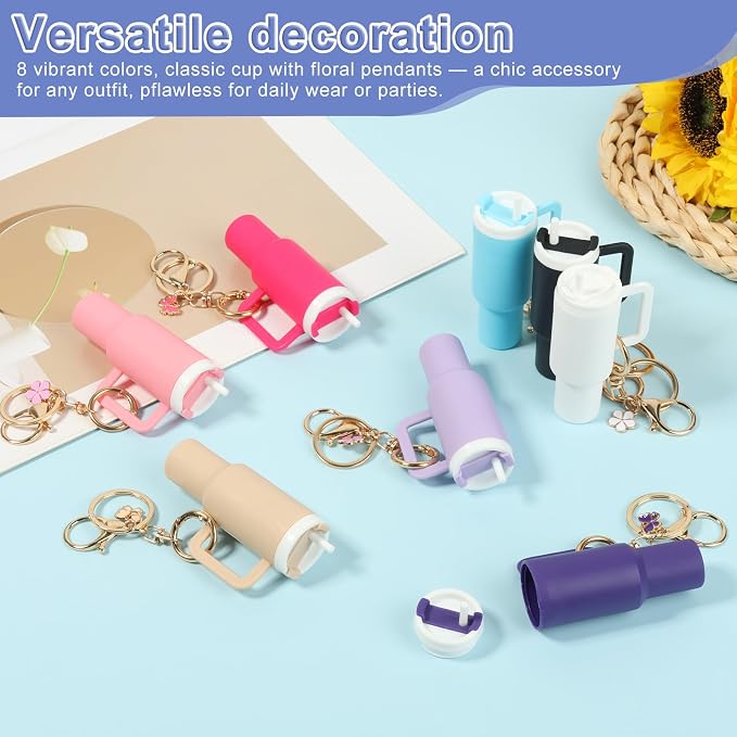 16PCS Mini Tumbler Keychain Accessories for Stanley Cup Cute Chapstick Holder Key Chain Charms for Women Men Girls